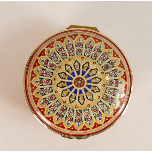 430 - Halcyon Days enamelled musical box Rose Window. Limited edition 180/250. Boxed with certificate