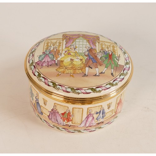 433 - Halcyon Days enamelled musical box Invitation to the Dance. Boxed with certificate