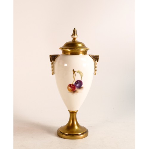 442 - Royal Worcester vase and cover hand painted with fruit by Freeman, h.22cm.