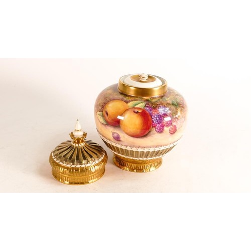 444 - Royal Worcester hand painted Pot Pourri vase and cover. Painted in fruit still life by John Reed. Sh... 