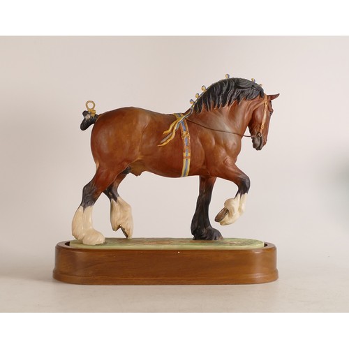 453 - Royal Worcester model of Shire Stallion modelled by Doris Lindner on wooden base with certificate 15... 