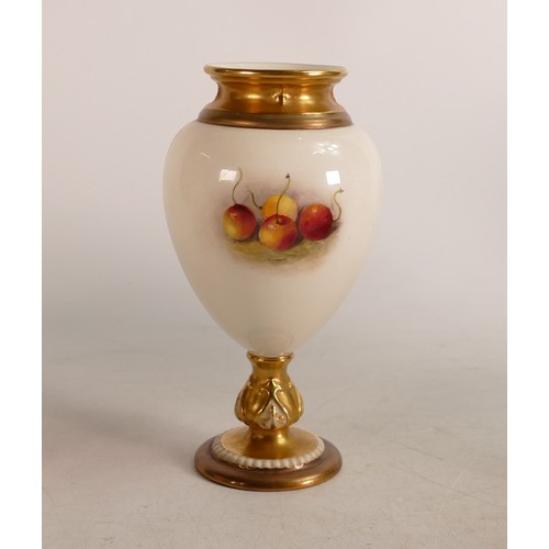 463 - Royal Worcester hand painted fruit design vase signed Ricketts: Puce backstamp, height 15cm