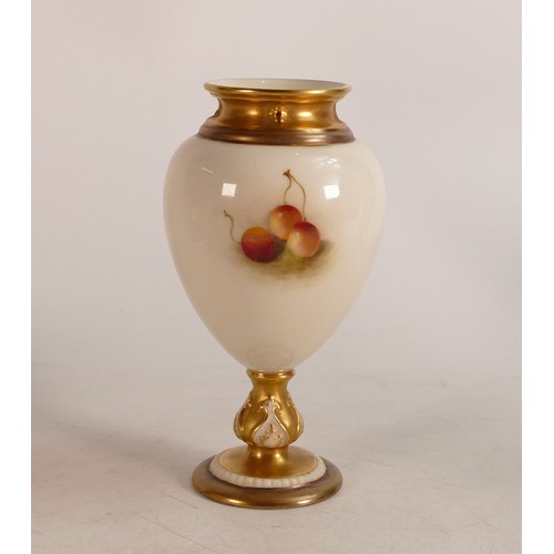 464 - Royal Worcester hand painted fruit design vase signed Ricketts: Puce backstamp, height 14cm