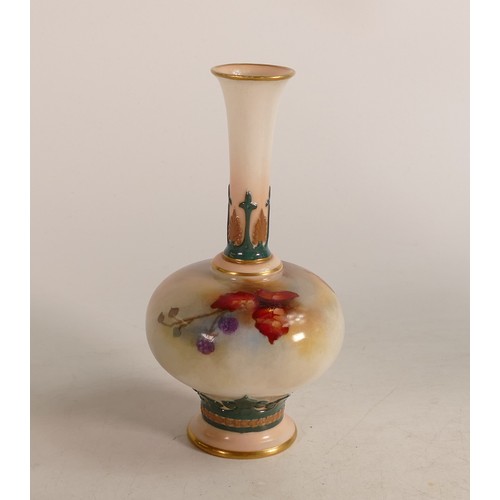 476 - Royal Worcester hand painted vase decorated with wild flowers and blackberries, puce marks to base. ... 