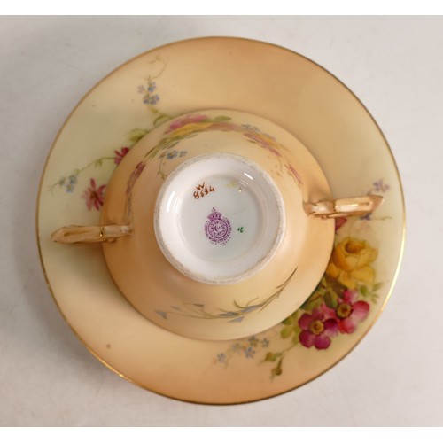 489 - Royal Worcester blush ivory floral decorated cup & saucer.