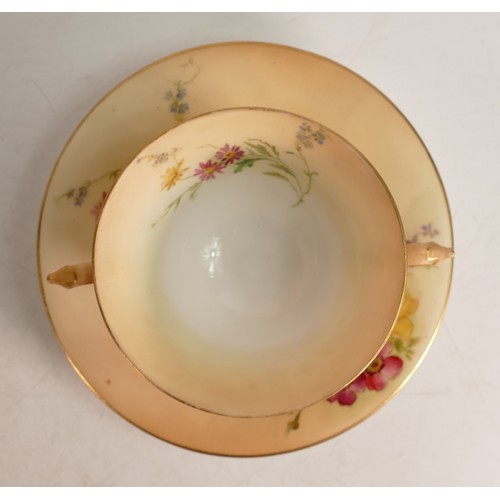 489 - Royal Worcester blush ivory floral decorated cup & saucer.