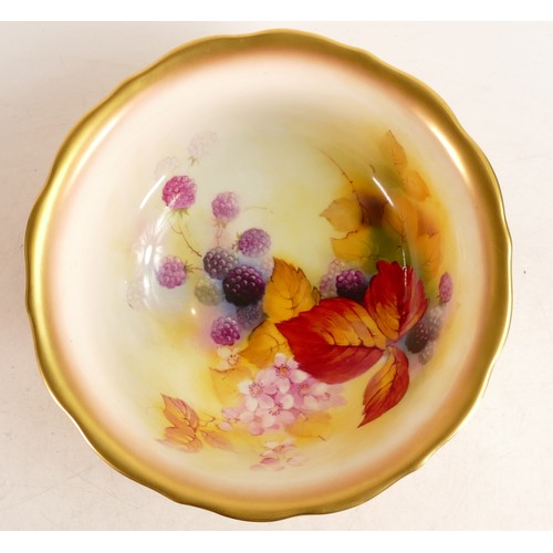 490 - A Royal Worcester hand painted footed porcelain bowl. Fruit still life signed K. Blake. Diameter: 23... 