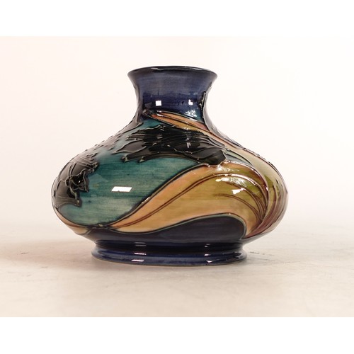 499 - Moorcroft Black Tulip pattern vase of squat form. Designed by Sally Tuffin. Height: 10cm