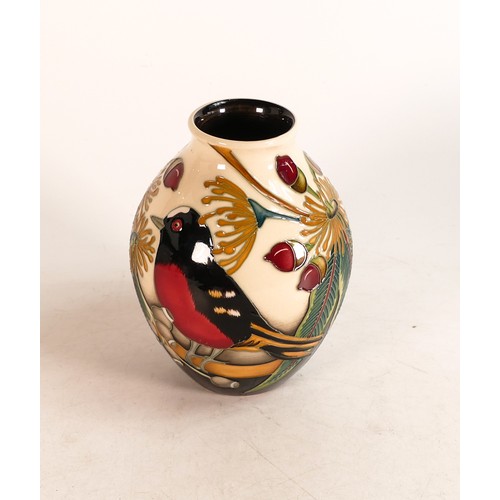 518 - Moorcroft ovoid vase in the Scarlet Robin pattern. Red dot seconds. Height: 13cm