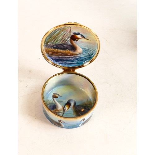 519 - Moorcroft Great Crested Grebe enamel lidded box  by Nigel Creed. Limited edition 25/50. Boxed with c... 