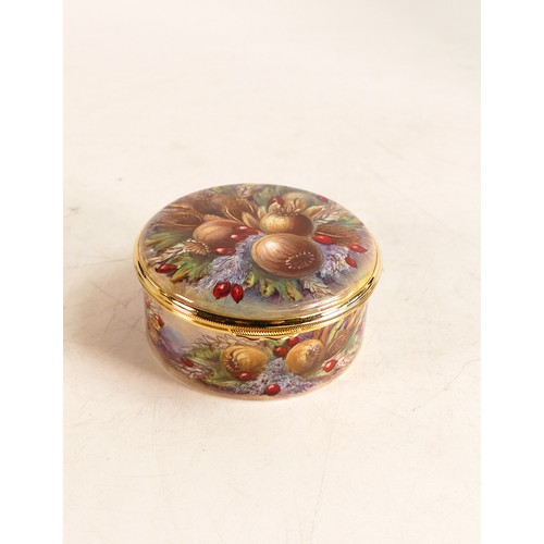 530 - Moorcroft enamel Harvest Inspiration lidded box by Nigel Creed. Limited edition 36/50. Boxed with ce... 