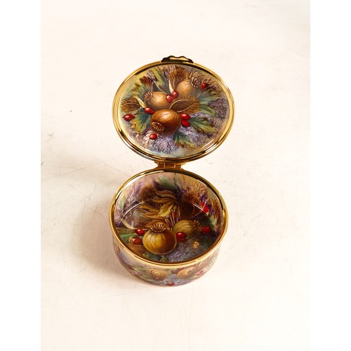 530 - Moorcroft enamel Harvest Inspiration lidded box by Nigel Creed. Limited edition 36/50. Boxed with ce... 