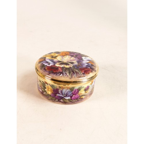 546 - Moorcroft enamel Pansy Bouquet lidded box by Nigel Creed. Limited edition 10/50. Boxed with certific... 