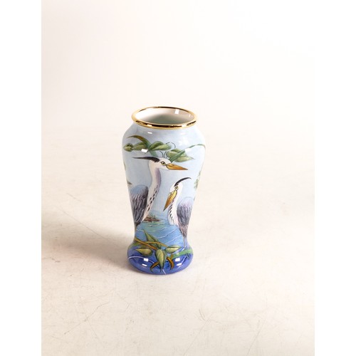 551 - Moorcroft enamel Heron vase by Nigel Creed. Limited edition 26/75. Boxed with certificate. Height 9c... 