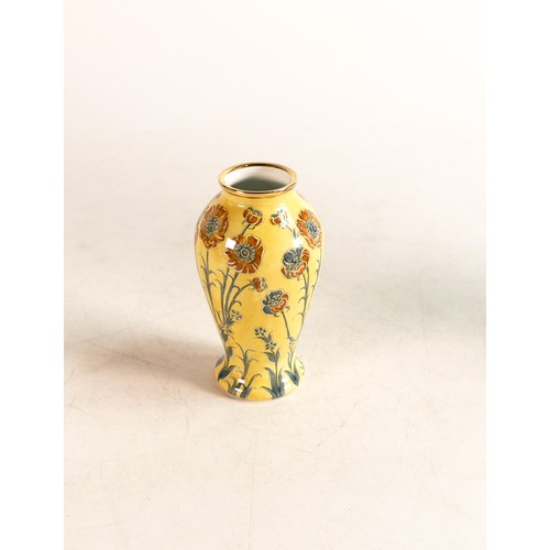 560 - Moorcroft enamel Yellow poppy vase by J Horne. Limited edition 99/150. Boxed with certificate. Heigh... 