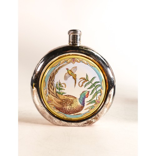 570 - Moorcroft enamel and silver Pheasant hip flask by J Horne. Limited edition 30/50. Boxed with certifi... 