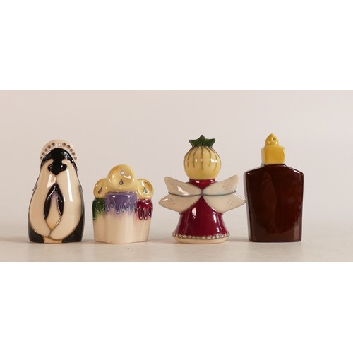 623 - Four Moorcroft Christmas tree decorations of Angel, Three Candles, Stockings by the Fire  & Mother o... 