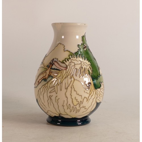 670 - Moorcroft The Flock vase. Trial piece, red dot seconds, height 13cm