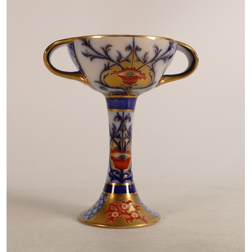 671 - Macintyre early William 1897 Aurelian ware twin handled chalice. Height 18.5cm