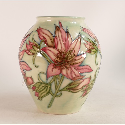 687 - Moorcroft large vase with pink flowers on pale blue ground, marked MCC 1998 to base. Collectors club... 