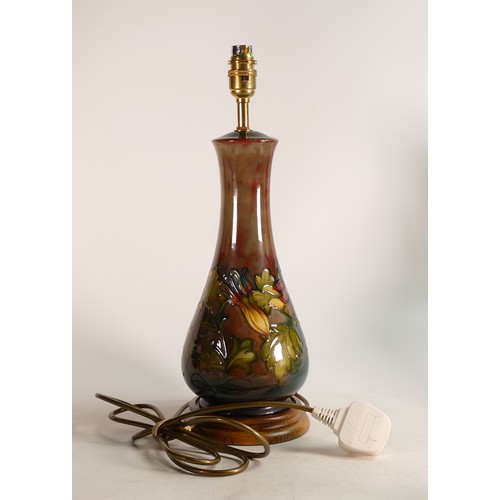 688 - Walter Moorcroft large Columbine lamp with Flambe glaze c1960. Height 41.5cm to top of fitting