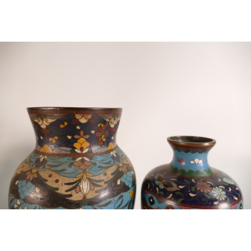 1659 - Two 19th century Cloisonne vases, standing 24.5cm & 21cm.  Both appear to be in good order.