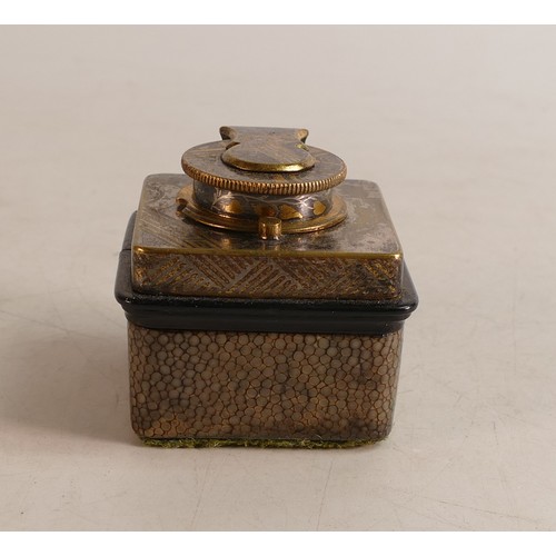 1661 - Meiji period (1868–1912) Gilt white metal Inkwell mounted in a Shagreen case. The top is decorated w... 