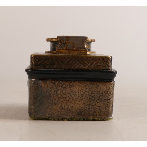 1661 - Meiji period (1868–1912) Gilt white metal Inkwell mounted in a Shagreen case. The top is decorated w... 