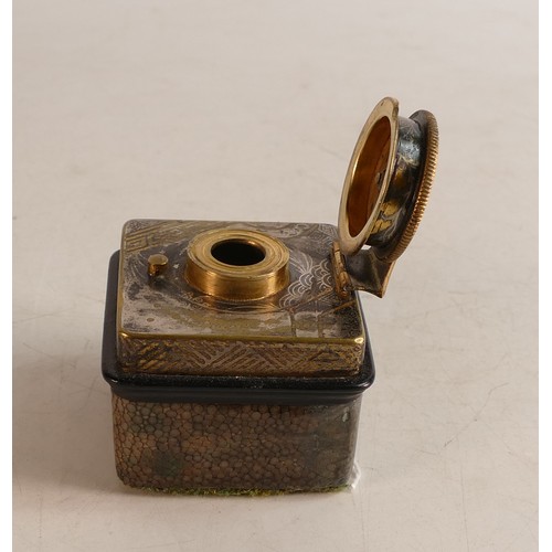 1661 - Meiji period (1868–1912) Gilt white metal Inkwell mounted in a Shagreen case. The top is decorated w... 