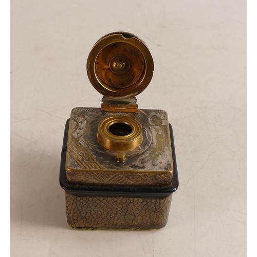 1661 - Meiji period (1868–1912) Gilt white metal Inkwell mounted in a Shagreen case. The top is decorated w... 