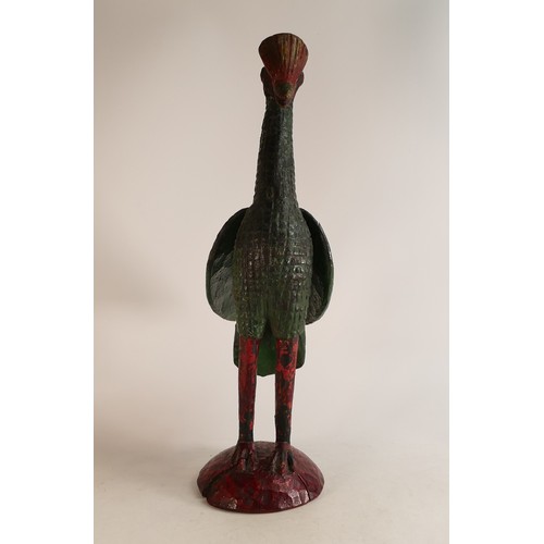 1666 - Possibly Ottoman, carved model of an exotic bird painted in Polychrome enamels.  Height: 57cm