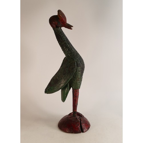 1666 - Possibly Ottoman, carved model of an exotic bird painted in Polychrome enamels.  Height: 57cm