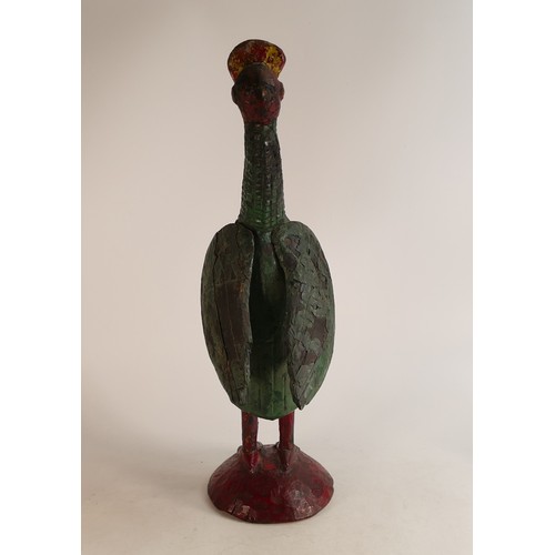 1666 - Possibly Ottoman, carved model of an exotic bird painted in Polychrome enamels.  Height: 57cm