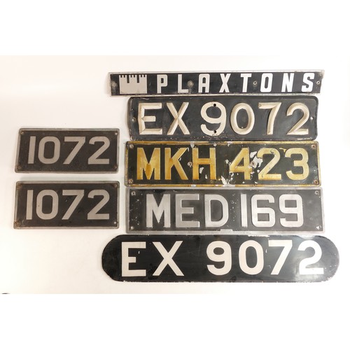 1680 - Pair or origial aluminium number plates 1072, possibly for a tram or similar, together with 3 old al... 