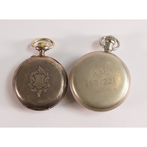 1785 - RAF top winding stopwatch, reverse marked A.M. 6B/221 8317/43, together with silver top winding pock... 