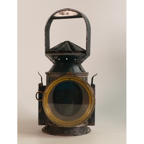 1786 - WWII Issue hand held Railway lantern. Brass and glass, surround is impressed 1211 BJ. Height: 30cm