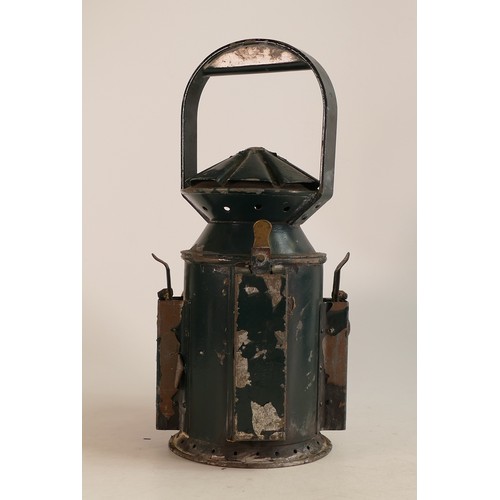 1786 - WWII Issue hand held Railway lantern. Brass and glass, surround is impressed 1211 BJ. Height: 30cm