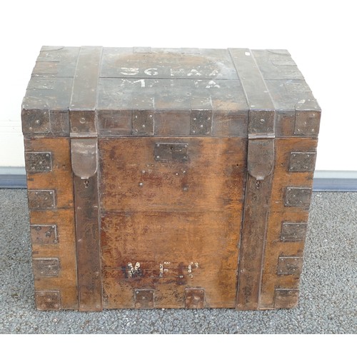 1788 - A Cast Iron banded Military chest, 36 HAA MALTA. Height: 60cm Width: 70cm Depth: 46cm.