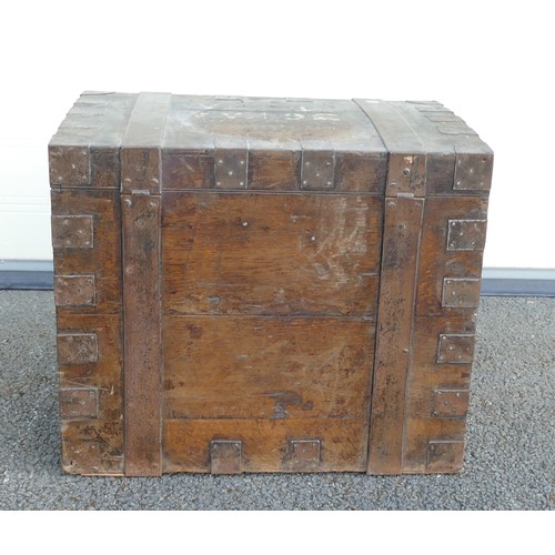 1788 - A Cast Iron banded Military chest, 36 HAA MALTA. Height: 60cm Width: 70cm Depth: 46cm.