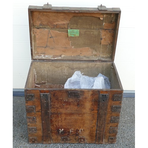 1788 - A Cast Iron banded Military chest, 36 HAA MALTA. Height: 60cm Width: 70cm Depth: 46cm.