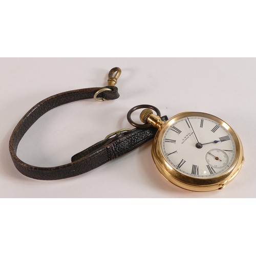 1859 - Waltham Riverside 18ct gold case pocket watch, marked 18c on inside and outer cover, no engraved ded... 