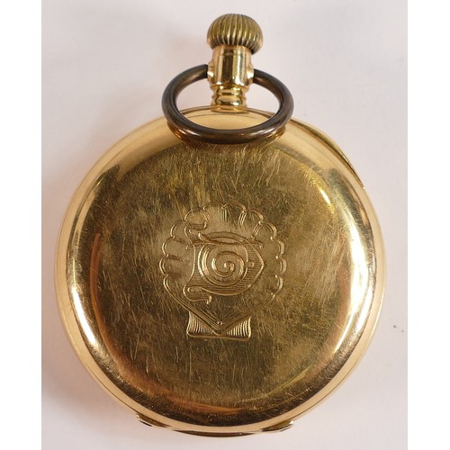 1859 - Waltham Riverside 18ct gold case pocket watch, marked 18c on inside and outer cover, no engraved ded... 