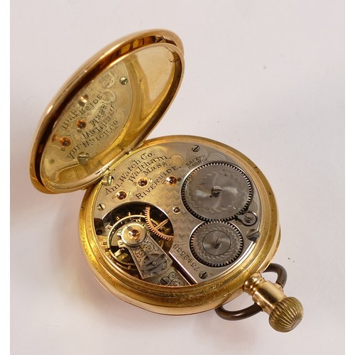 1859 - Waltham Riverside 18ct gold case pocket watch, marked 18c on inside and outer cover, no engraved ded... 