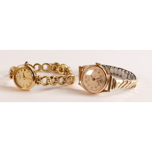 1863 - 18ct gold ladies wristwatch with gold plated expandable strap together with Ladies Rotary gold plate... 