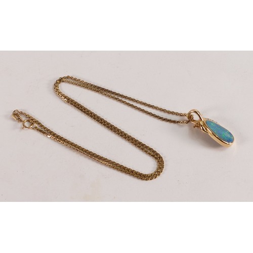 2102 - 9ct gold Opal pendant & chain, 8.1g.