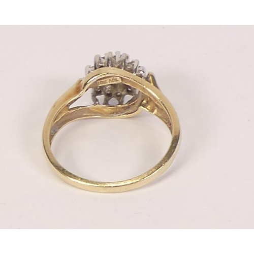 766 - 10ct gold & diamond cluster ring, size M/N, 3.2g.