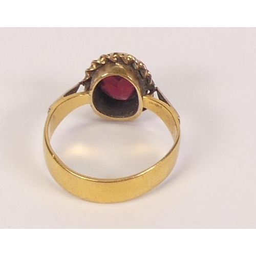 768 - 22ct wedding ring, being converted into dress ring with oval brown stone in yellow metal mount, 4g.