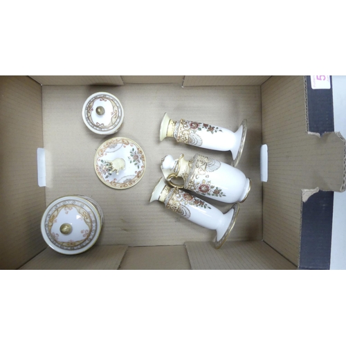 Noritake floral and gilt dressing table set to include pair of