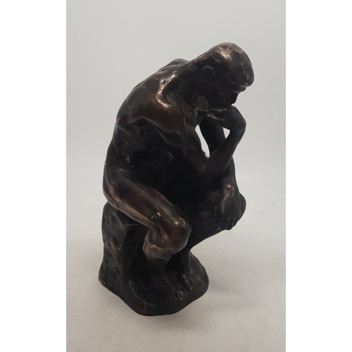 467 - Bronzed brass model of 'The Thinker', 18cm in height.