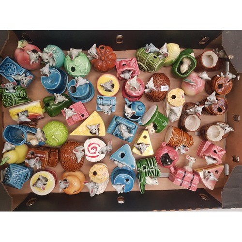 388 - A large collection of Japanese novelty/comical mouse and cat theme ceramic ornaments (1 tray).